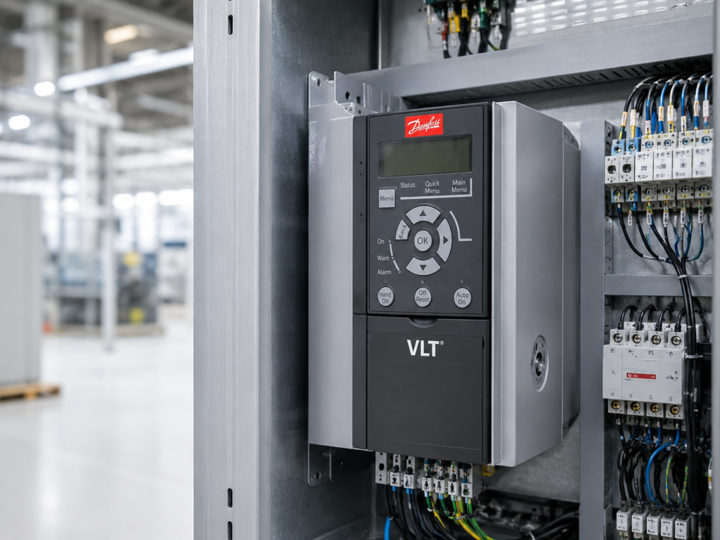 Честотен регулатор Danfoss VLT AutomationDrive, монтиран в контролен шкаф